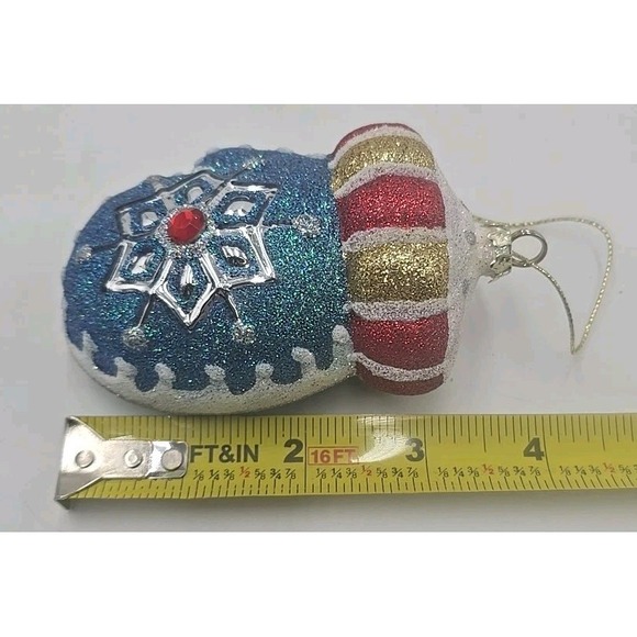Glittering Mitten Christmas Ornament Snowflake Red Gold Crown Holiday Decor - Picture 7 of 8